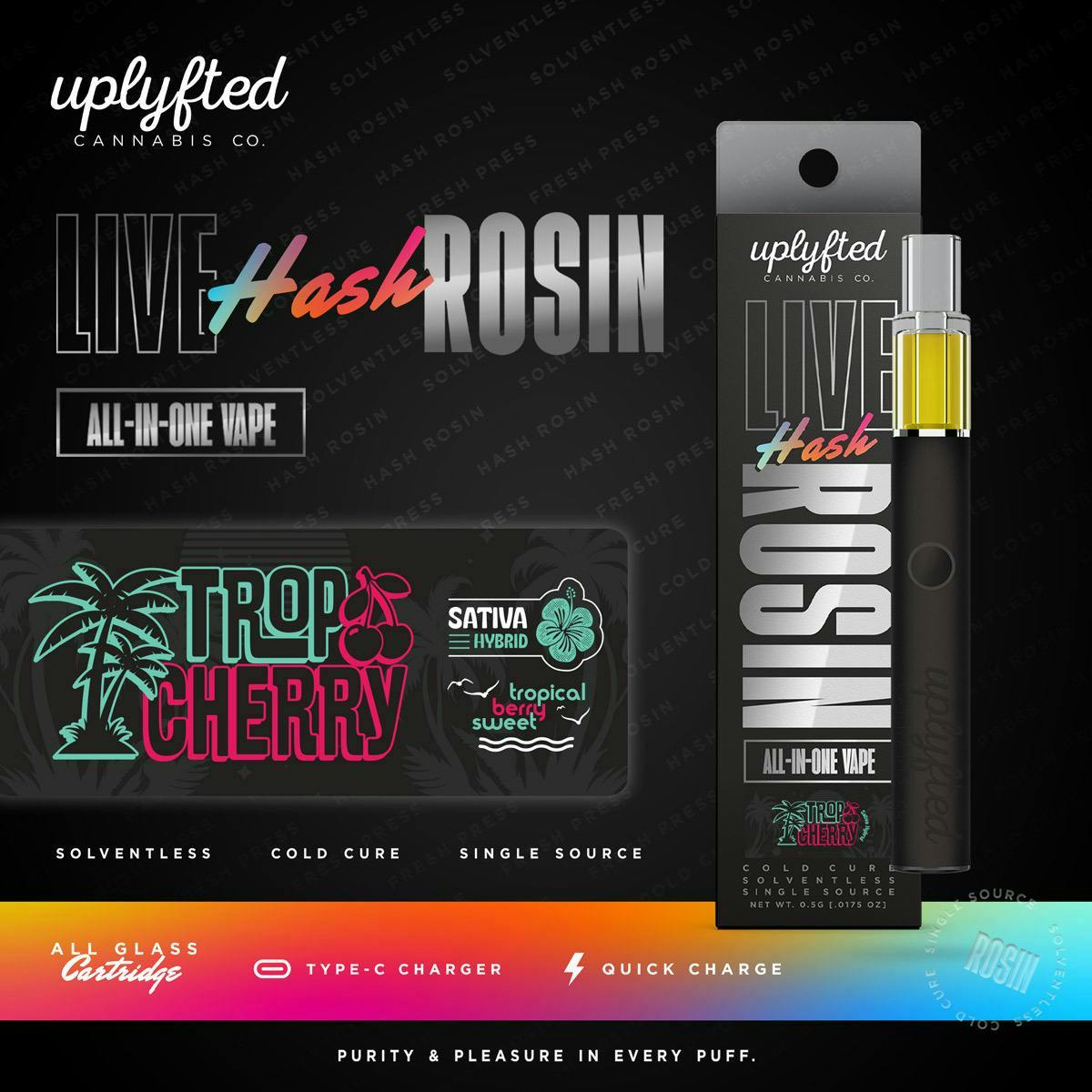 UPLYFTED | Disposable Vape | Live Rosin | Trop Cherry | 0.5g | First Class  - Lansing
