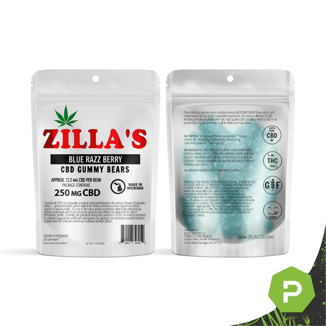 Zilla's Zilla's | 250mg CBD Gummy Bears | Blue Razz Berry - Puff