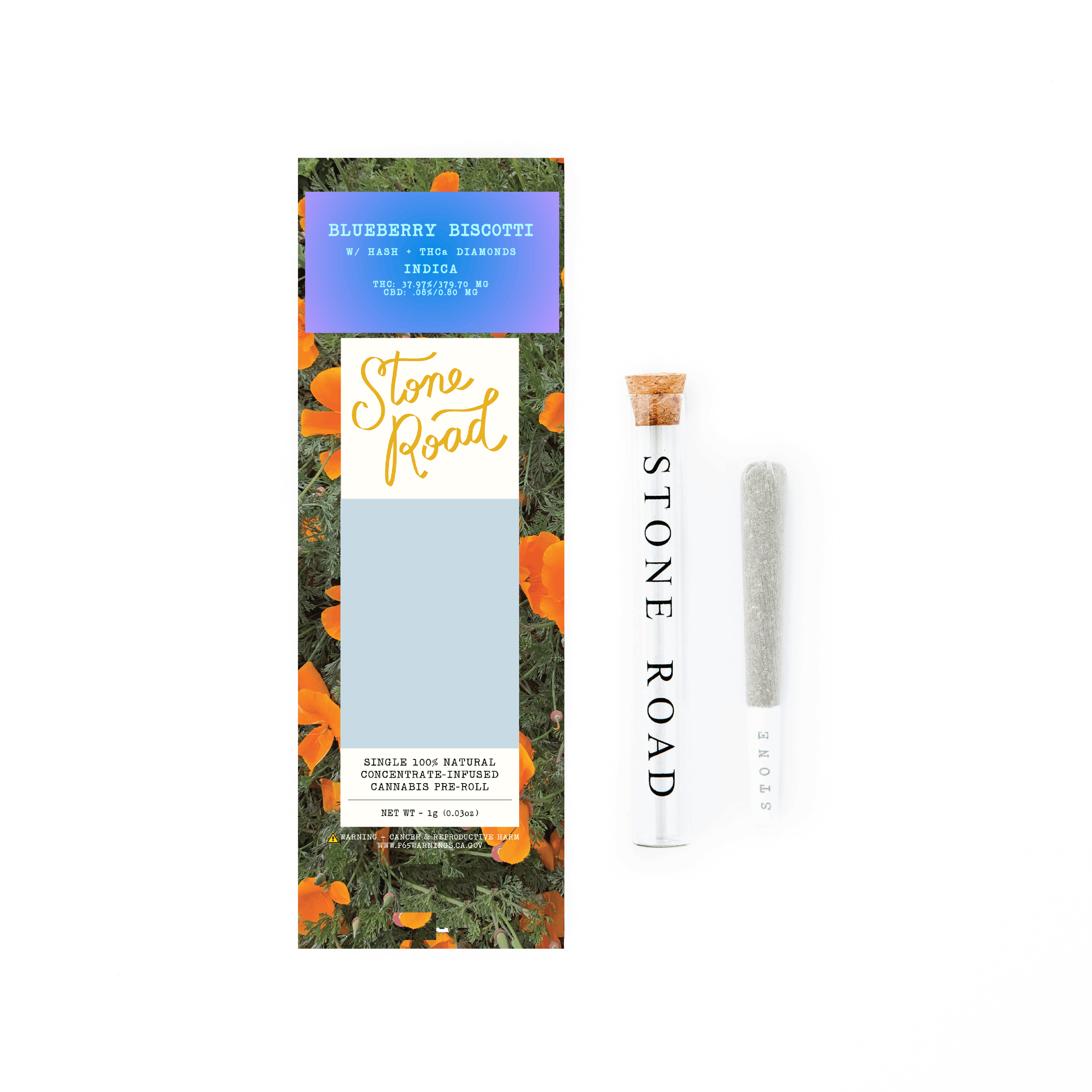 STONE ROAD | 1G INFUSED PRE-ROLL | BLUEBERRY BISCOTTI - INDICA