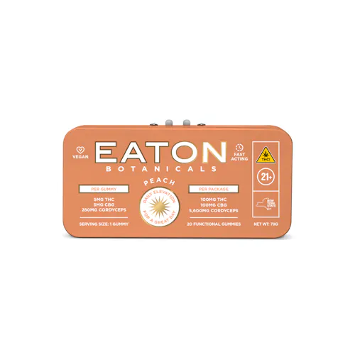 Eaton Botanicals ‘Daily Elevation’ | Peach | 5mg/THC 5mg/CBG Gummy | With Cordyceps / Vitamin B6 / Vitamin B12 | 20pk-active