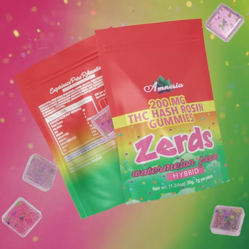 Amnesia | 200mg 5pk Zerds Hash Rosin Gummies | Watermelon Freeze