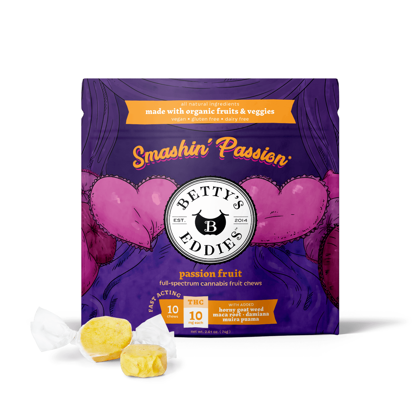 Product GGG Betty's Eddies Fruit Chews - Passion Fruit 100mg (10pk)