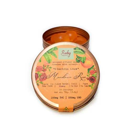 RUBY FARMS | MANDARIN ROSE ‘ELECTRIC LOVE’ VITAMIN C | THC+CBD(1:2) LIVE RESIN BLEND GUMMIES | 100MG(20PK)-active