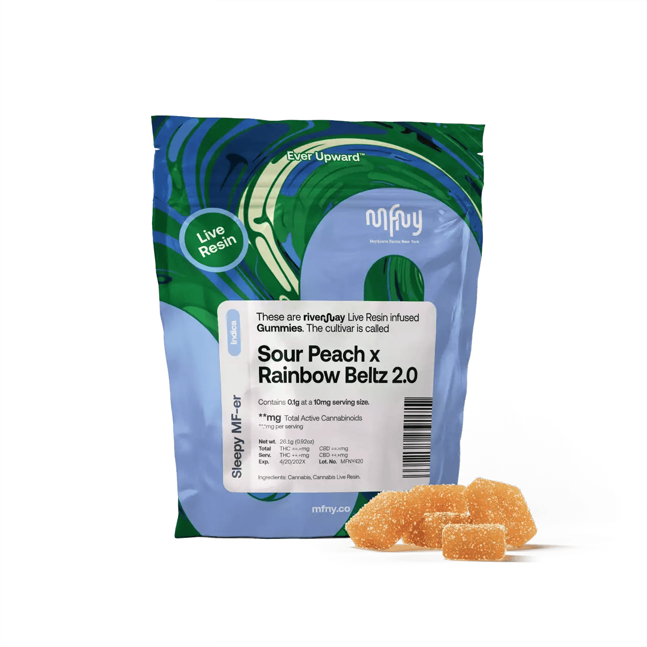 MFNY - Sour Peach x Rainbow Beltz 2.0 - Live Rosin Gummies - 100mg image 0