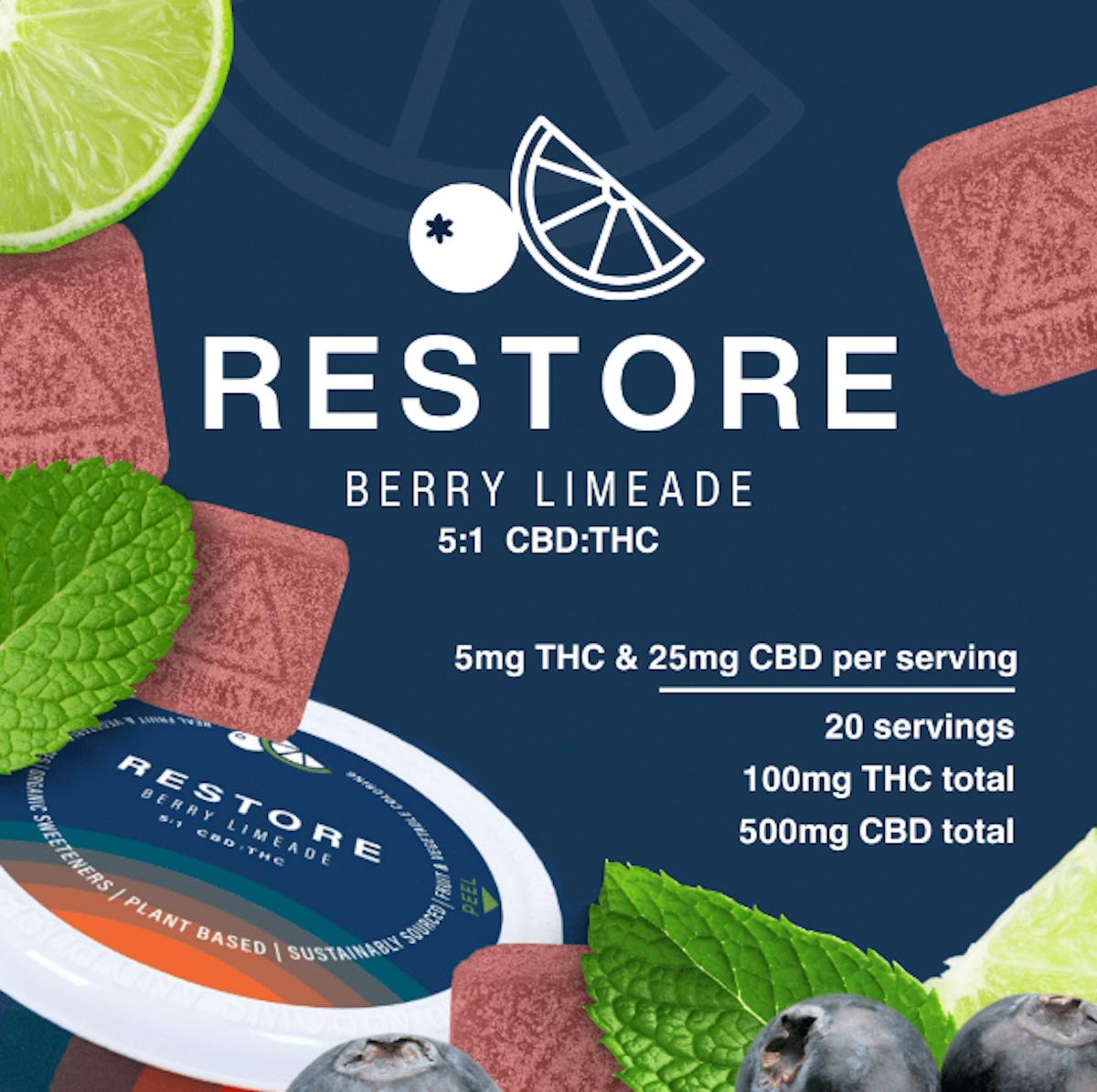 Photo of Berry Limeade 5:1 | CBD:THC | Restore | 20 Pack | 100mg