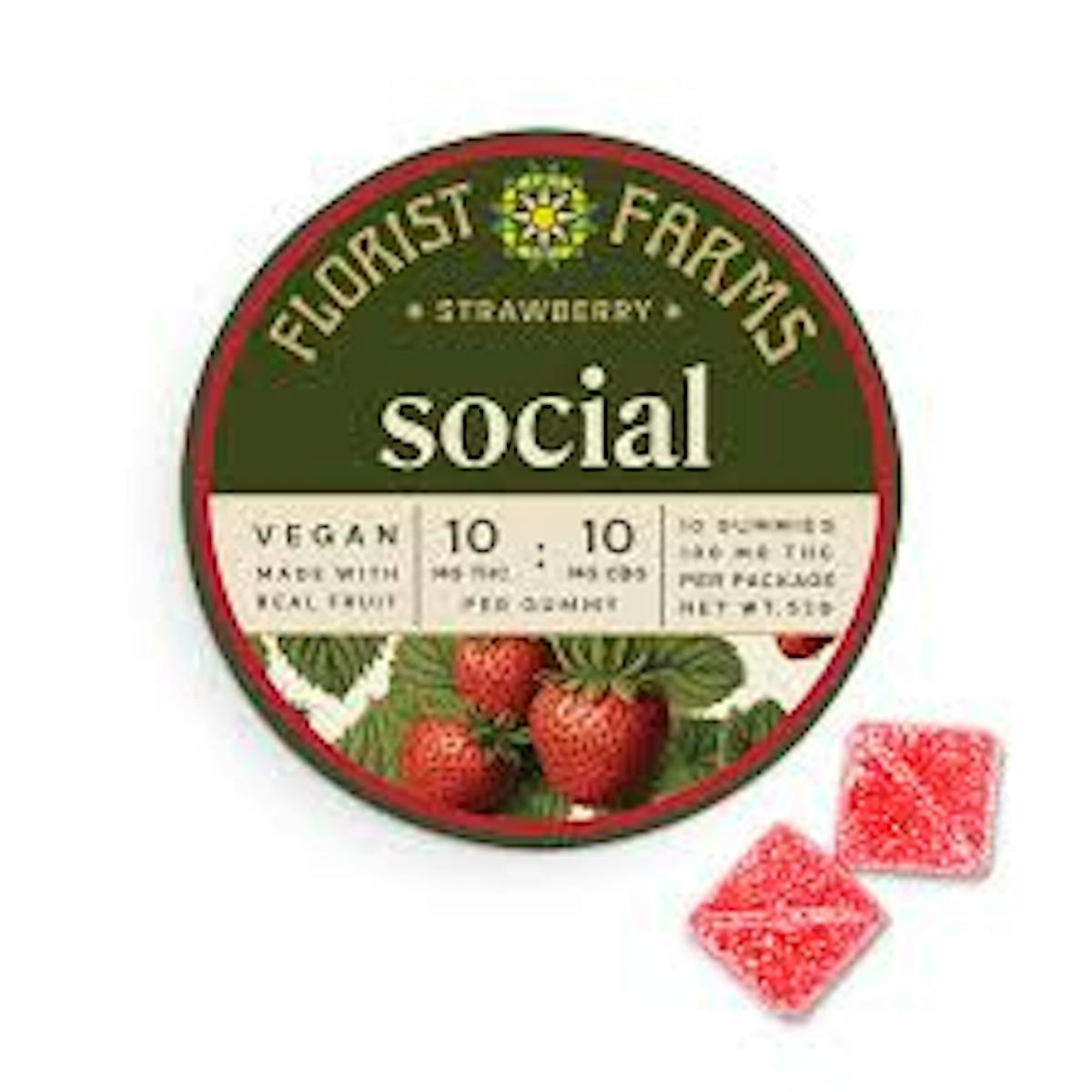 Image of Strawberry | 100mg 1:1 “Social” Gummies (10mg/10ct)