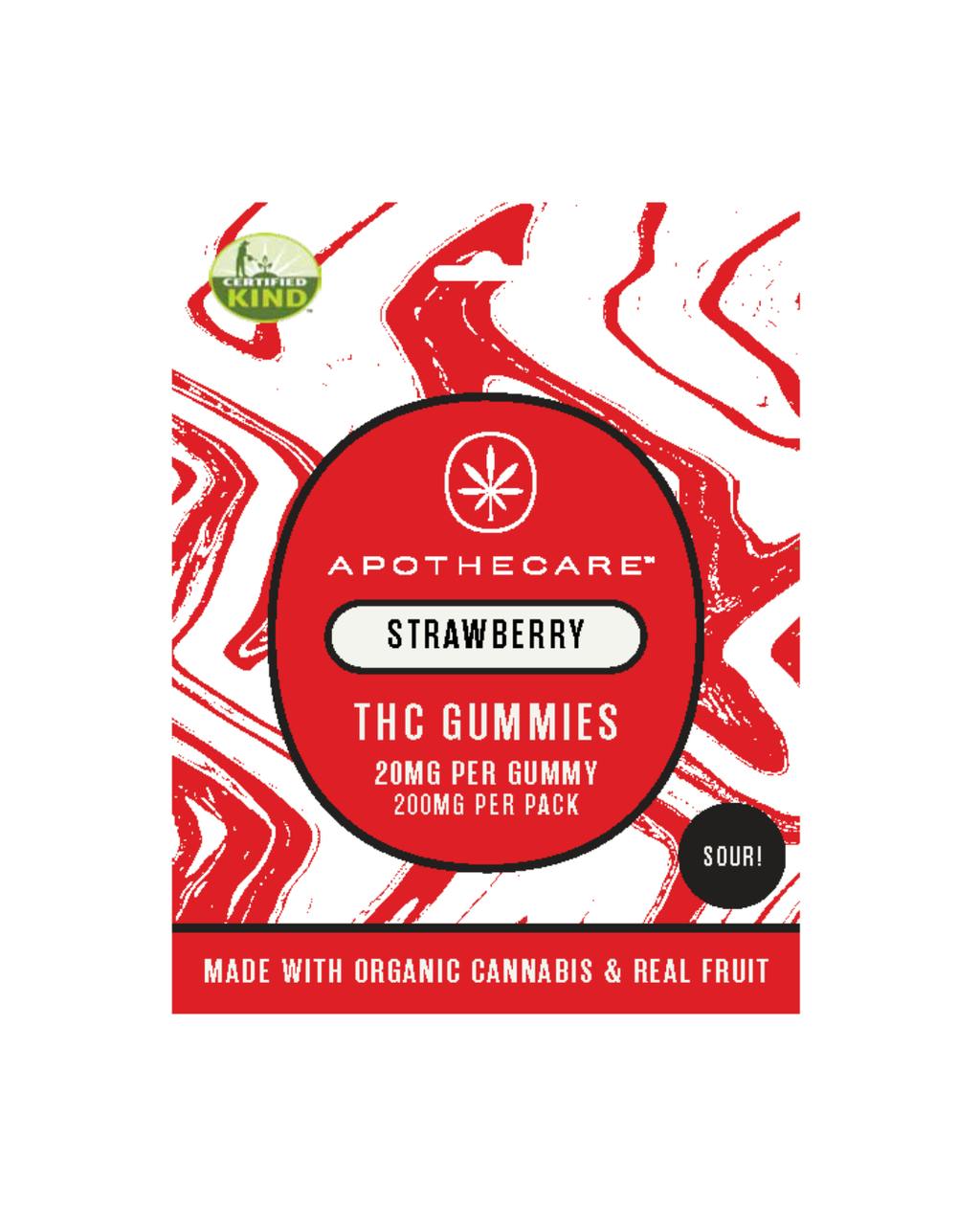 Product: Apothecare | Certified Organic Sour Strawberry THC Gummies | 200mg