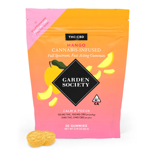 Garden Gummies Gummies Mango 1 THC : 1 CBD 20pk/100mg THC (hybrid, 2.8g)
