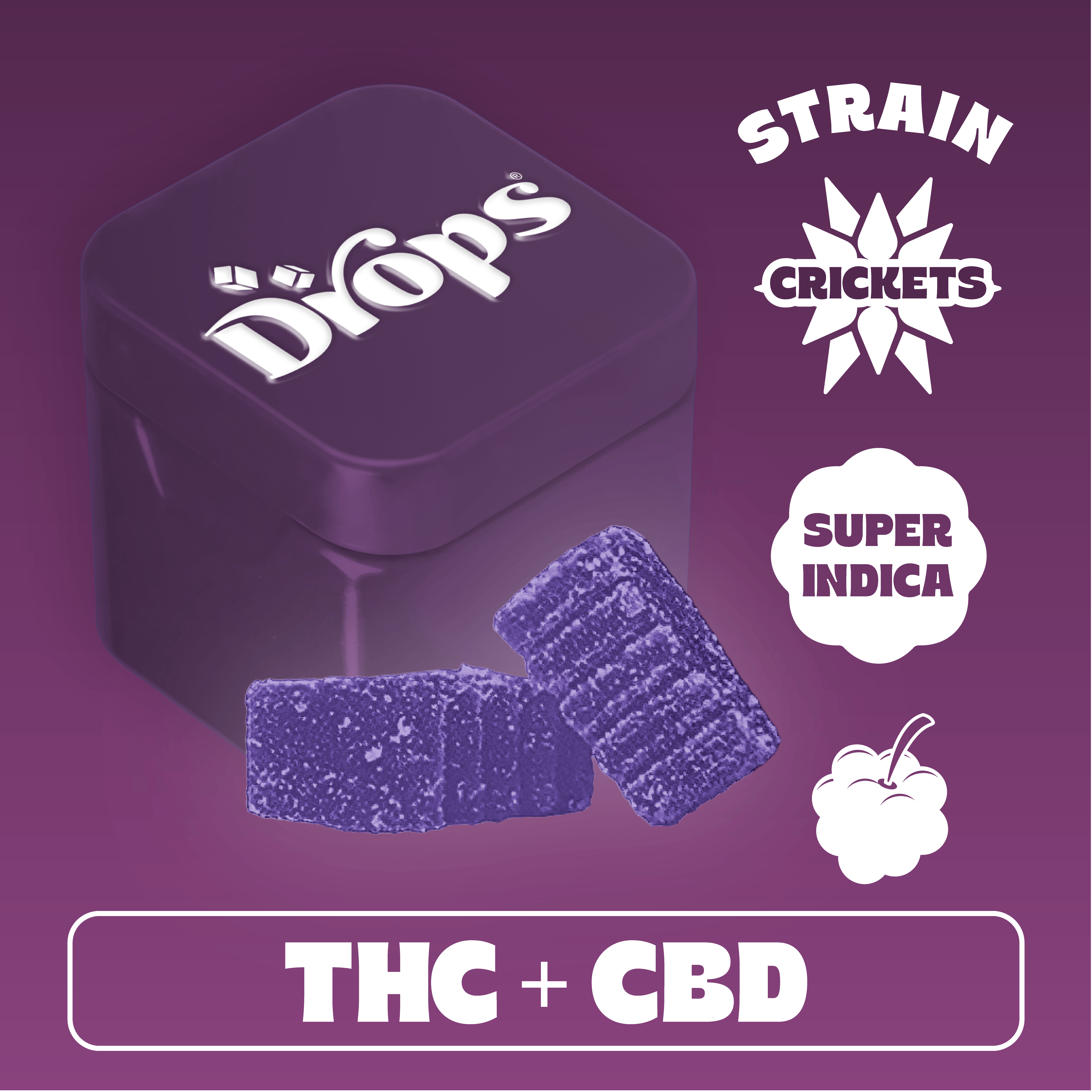 Drops Blackberry 2pc- Crickets - Super Indica (100mg THC + 200mg CBD)