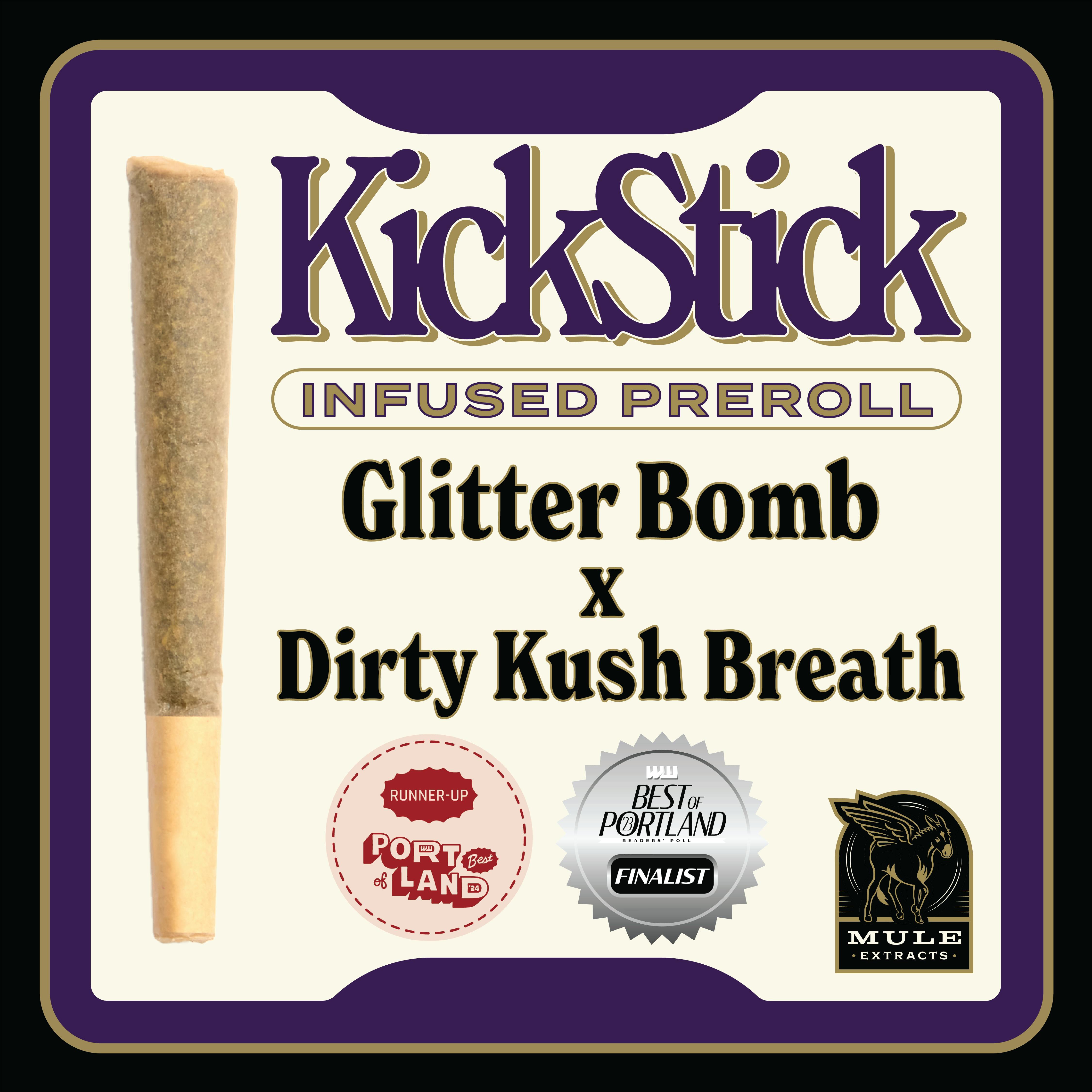 Photo of Glitter Bomb x Dirty Kush Breath infused Preroll (Mule)