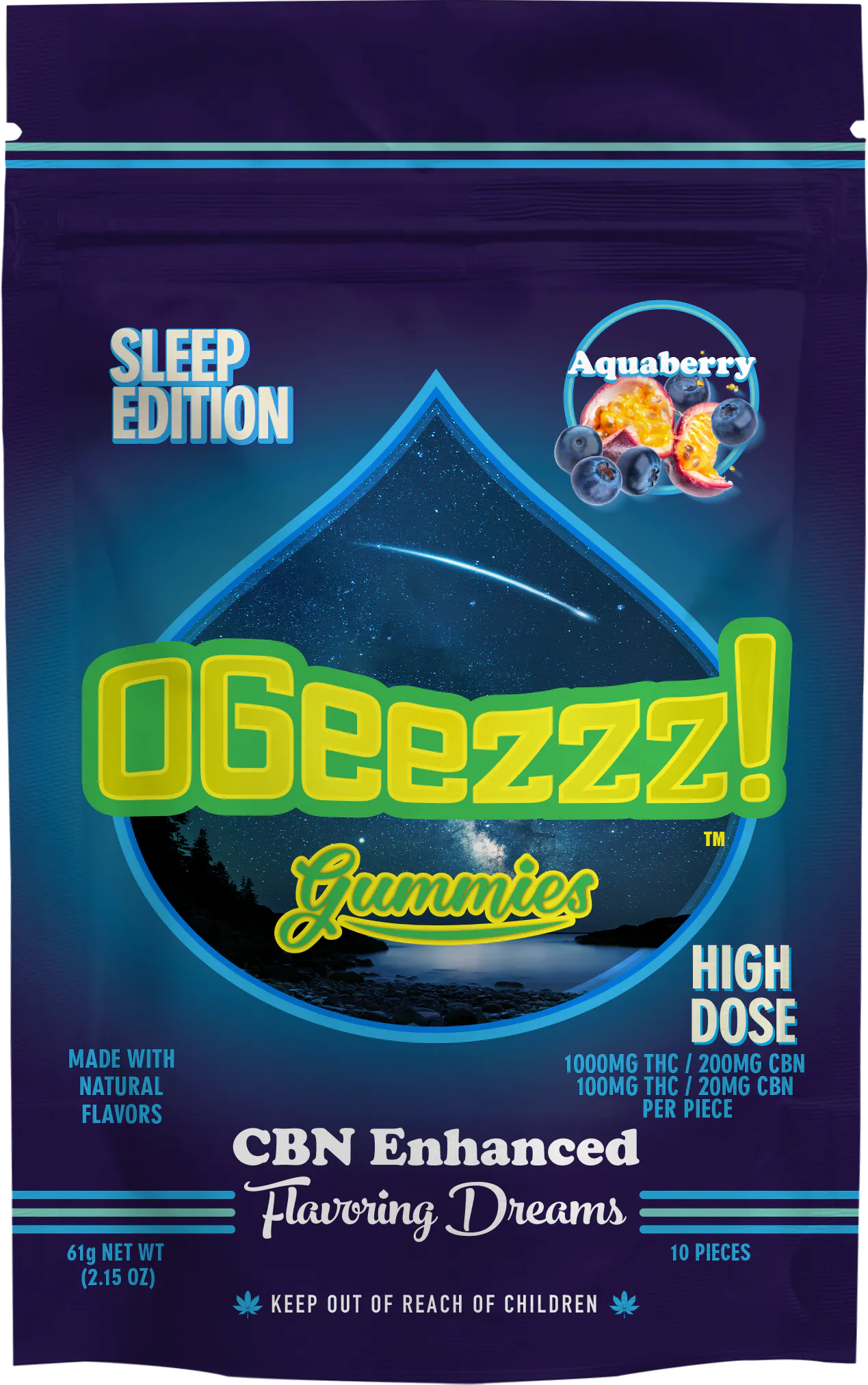 Ogeez: Aquaberry 5:1 THC:CBN Gummies 1000mg/1g - 10 Pieces/1000mg