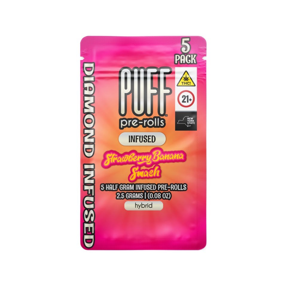 Product Puff - Strawberry Banana Smash - 2.5g - 5pk - Diamond Infused Prerolls
