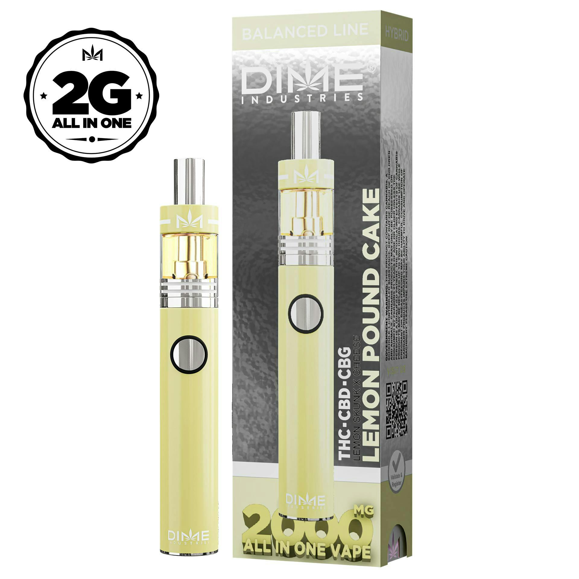 Dime Industries - Lemon Pound Cake (Hybrid) THC/CBD/CBG All-In-One Vape 2g  | Wellgreens - Vista