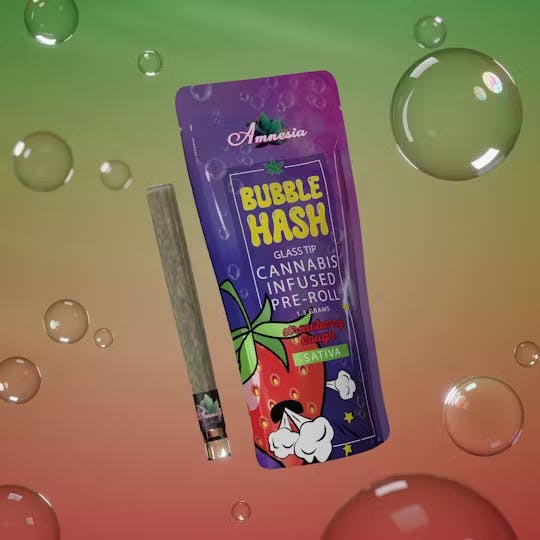 AMNESIA | STRAWBERRY COUGH - BUBBLE HASH INFUSED | GLASS TIP PRE-ROLL | 1.3G | SATIVA
