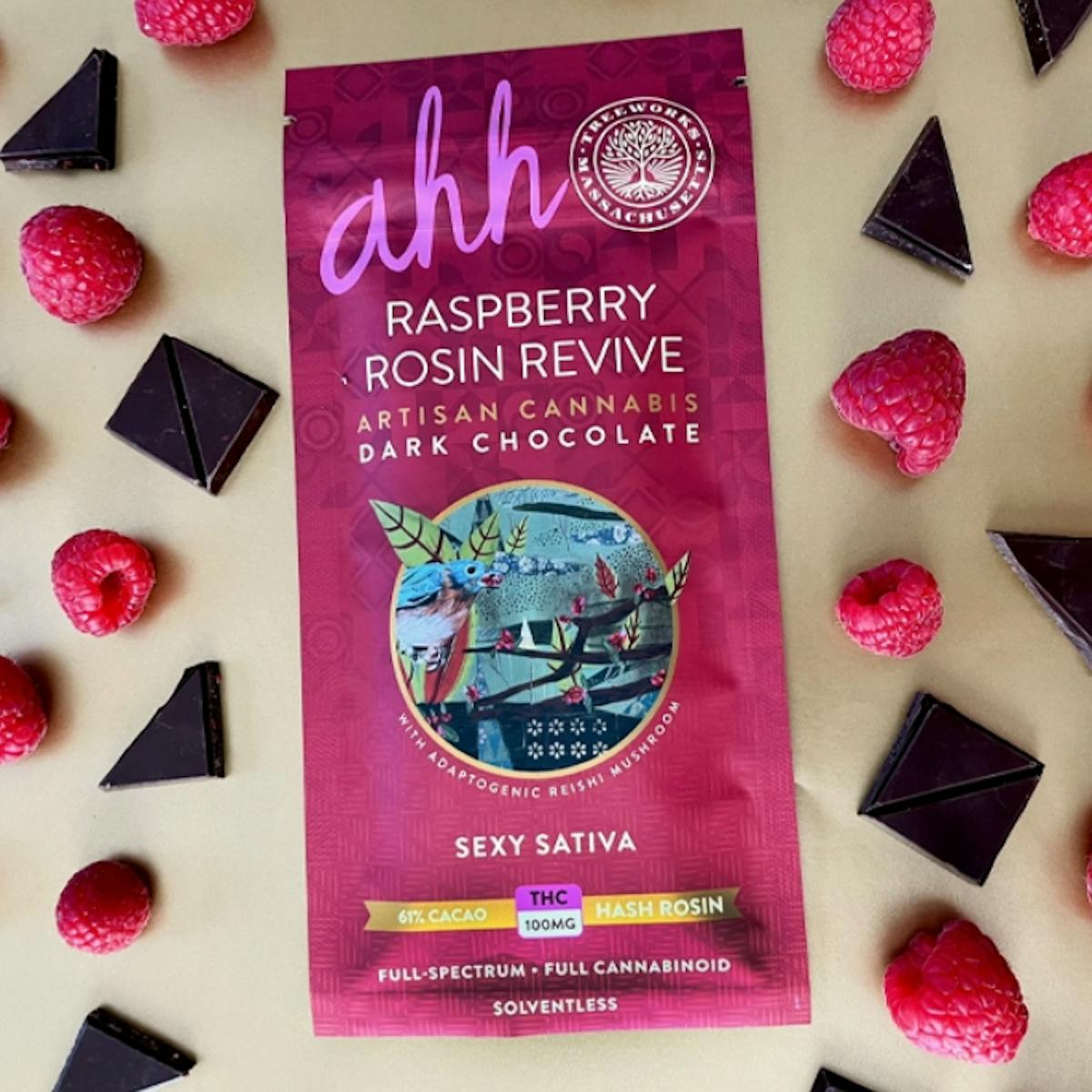 Photo of Ahh Raspberry Revive Hash Rosin Dark Chocolate Bar 100mg 20pk