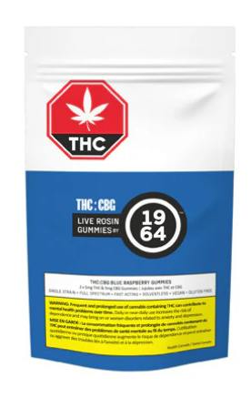 1964 - 1:1 CBG:THC Blue Raspberry Gummies - Sativa - 2 Pack at