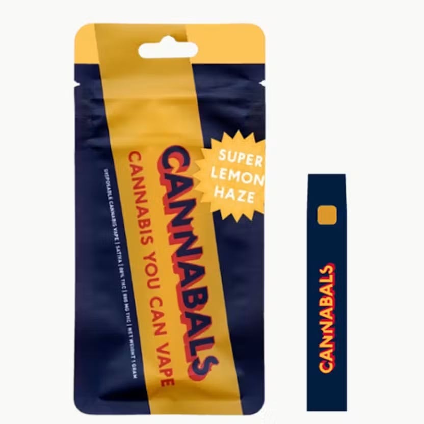Cannabals | AIO | Vape | Super Lemon Haze | 1gCannabalsSativaTHC: 83.34%CBD: 0.55%TERPS: 3.72%