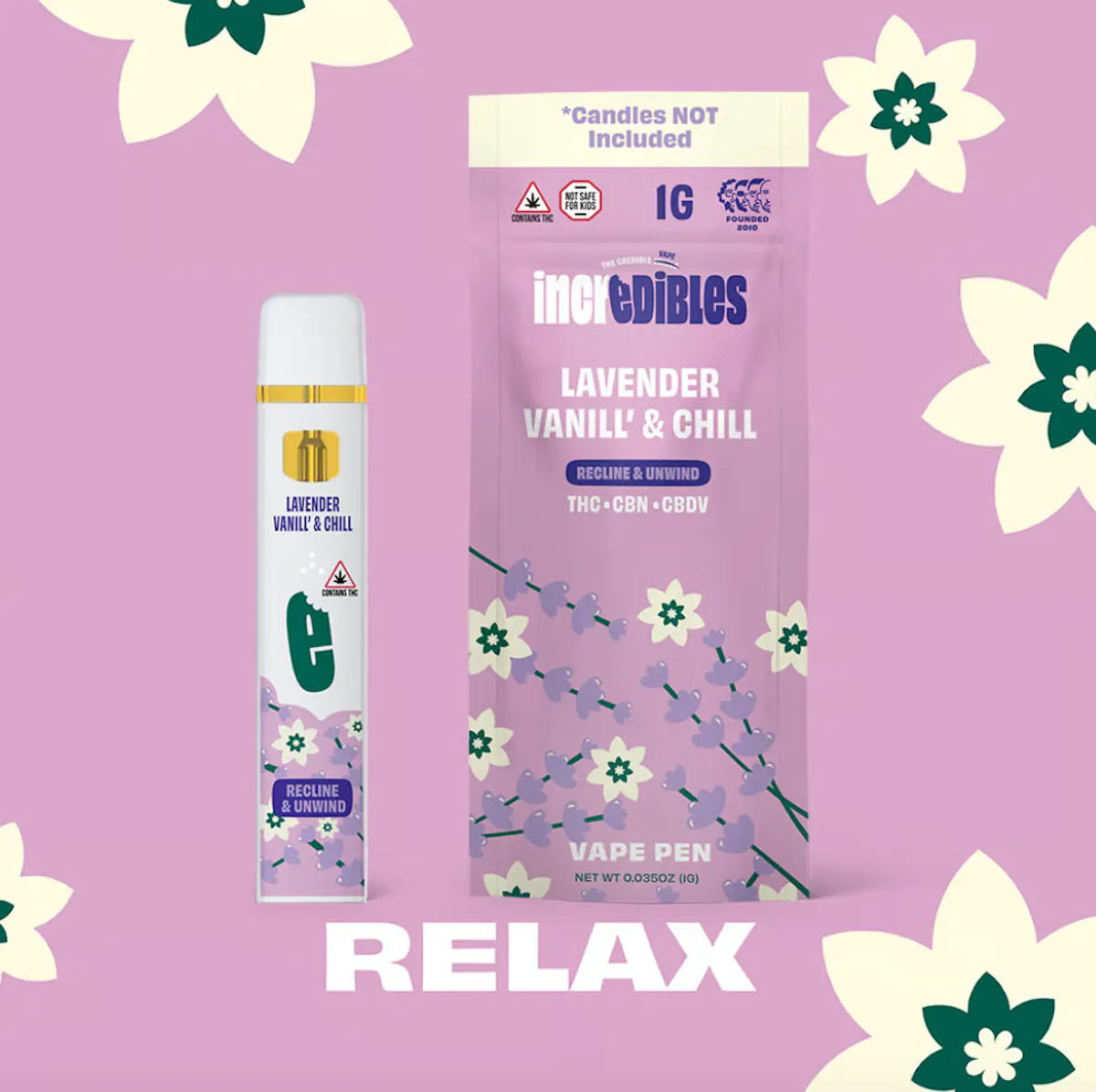 Incredibles l Lavender Vanill' n Chill (NCD) (14:1:1 THC:CBDV:CBN) Vape Pen  (Disposable) l 1g - Eastern Green Cannabis