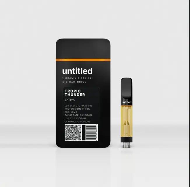 Untitled Vape 510 Cartridge 1g - Tropic ThunderUntitledSativaTHC: 89.84%Untitled 1g Cartridges - 3 for $85