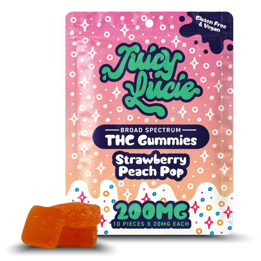 Product: Juicy Lucie | Strawberry Peach Pop | Infused Gummies | 200mg | Hybrid