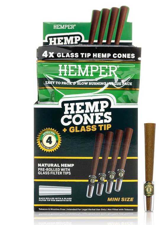 Accessories | Hemper | Mini Size Hemp Cones + Glass Tip | Natural | 4pk