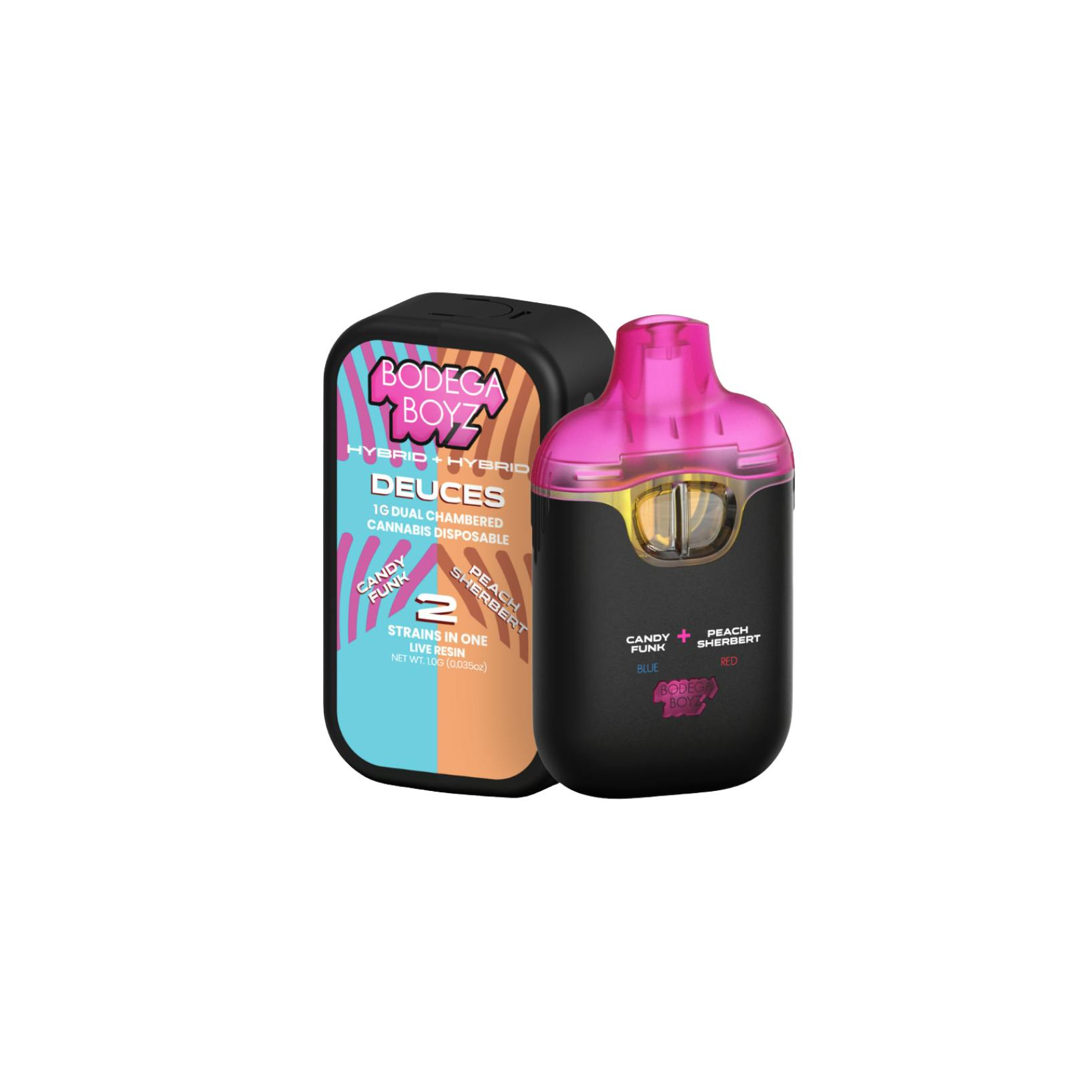 bodega boyz disposable vape - Candy Funk x Peach Sherbert - 1g at Kaya Bliss Dispensary Live Resin Disposable E-liquid flavor:Peach Watermelon Berry does raz vape have