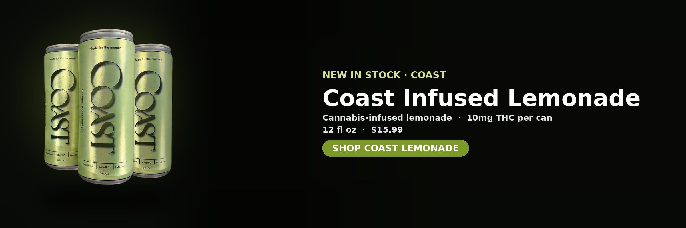 Coast cannabis-infused lemonade now in stock at MrGreen DC — 10mg THC per can, 12 fl oz, $15.99
