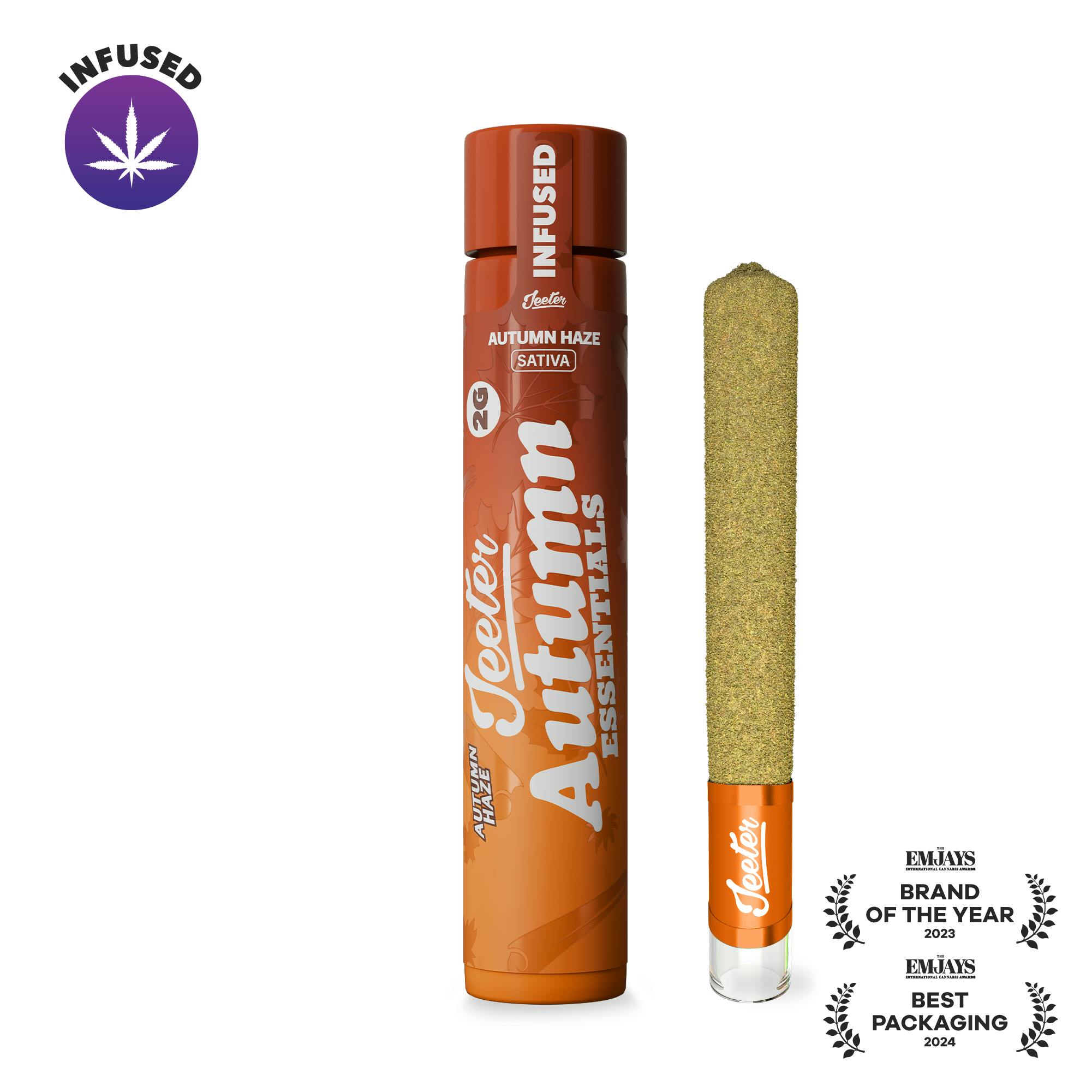 Jeeter Autumn Haze Infused W/ Liquid Diamonds, Rosin, Dusted In Kief Glass Tip Joint - Sativa