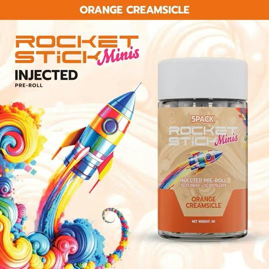 Rocket Stick Minis - Injected Pre Roll Pack (5 x 0.6g) - Orange Creamsicle