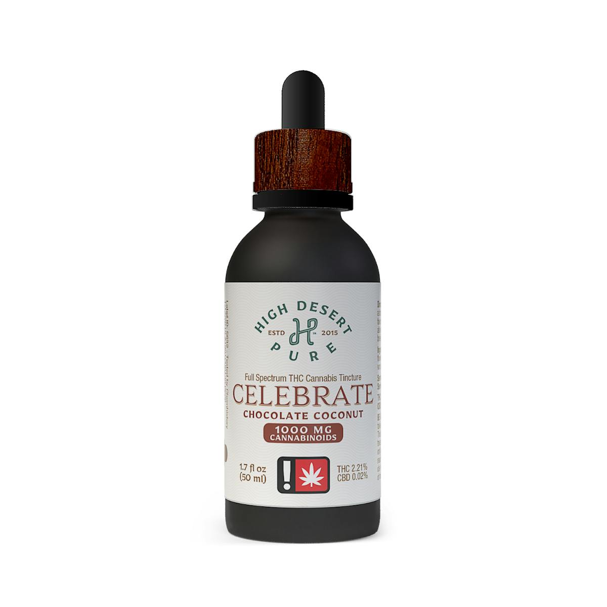 Photo of High Desert Pure 1.7 fl oz CELEBRATE Chocolate Coconut Full Spectrum THC Cannabis Tincture