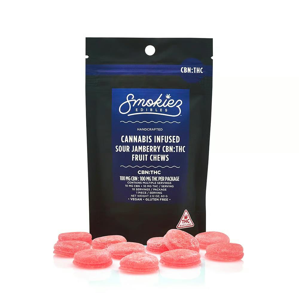 Photo of CBN:THC 1:1 Sour Jamberry 100mg CBN:100mg THC Fruit Chews | 10pk