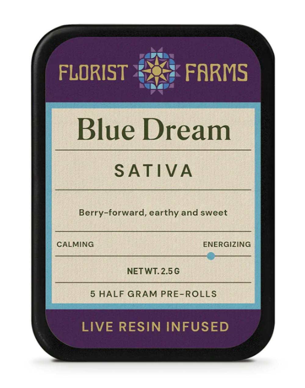 Product Live Resin Infused Preroll | Blue Dream (S) | .5g Total) 5 pack | Florist Farms