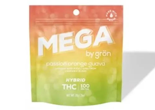 grn ‘ MEGA ‘ | Passion Orange Guava | Hybrid | Rosin Gummies | 10mg/Serving | 100mg/Package-2