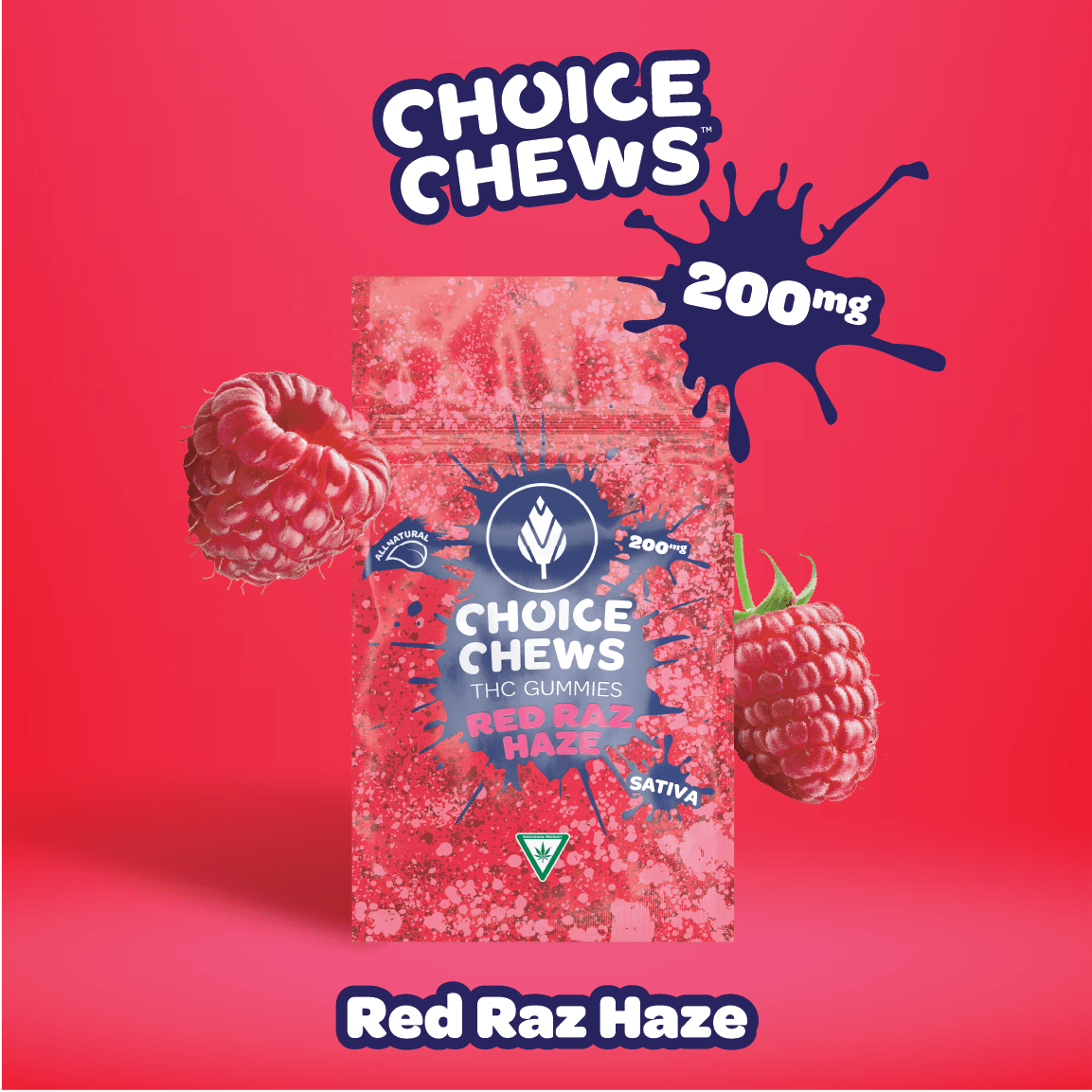 Product: Choice | Red Raz Haze | Infused Gummies | 200mg | Sativa