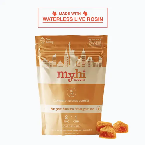 Super Sativa Tangerine (2:1 THC:CBD + THCv & CBC) – Waterless Live Rosin Fast Acting Gummies – 10 pieces (100mg)-2