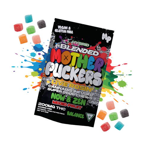 Mother Puckers - 200mg THC : 200mg CBD Live Rosin Gummies - Now & Zen (Mixed Fruit)