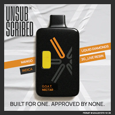 UNSUBSCRIBED | G.O.A.T Nectar | 2G Liquid Diamond & Live Resin | Disposable - DISPOSABLES by UNSUBSCRIBED at King of Budz