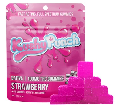 Product SIX Kushy Punch Gummies Fast Acting Full Spec - Strawberry (10pk) 100mg