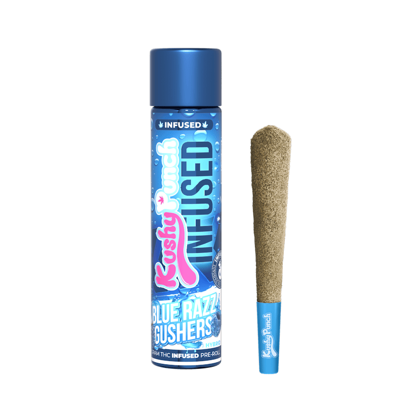 1G Kushy Punch Infused Liquid Diamond & Live Resin Preroll - Blue Razz Gushers