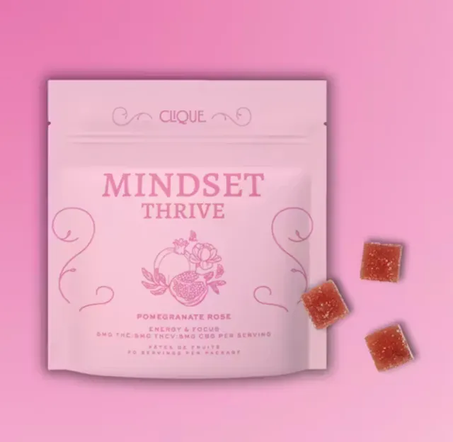 Clique Gummies Pomegranate Rose - Thrive 1 THC : 1 THCV : 1 CBG 20pk/100mg (sativa, 2.8g)