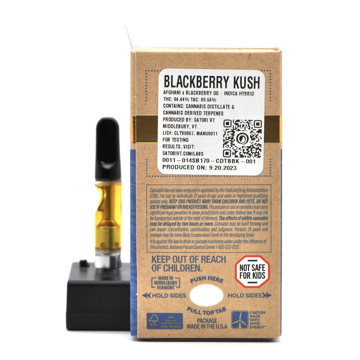 Satori Blackberry Kush | 1g Distillate Cartridge 1g | Bennington, VT