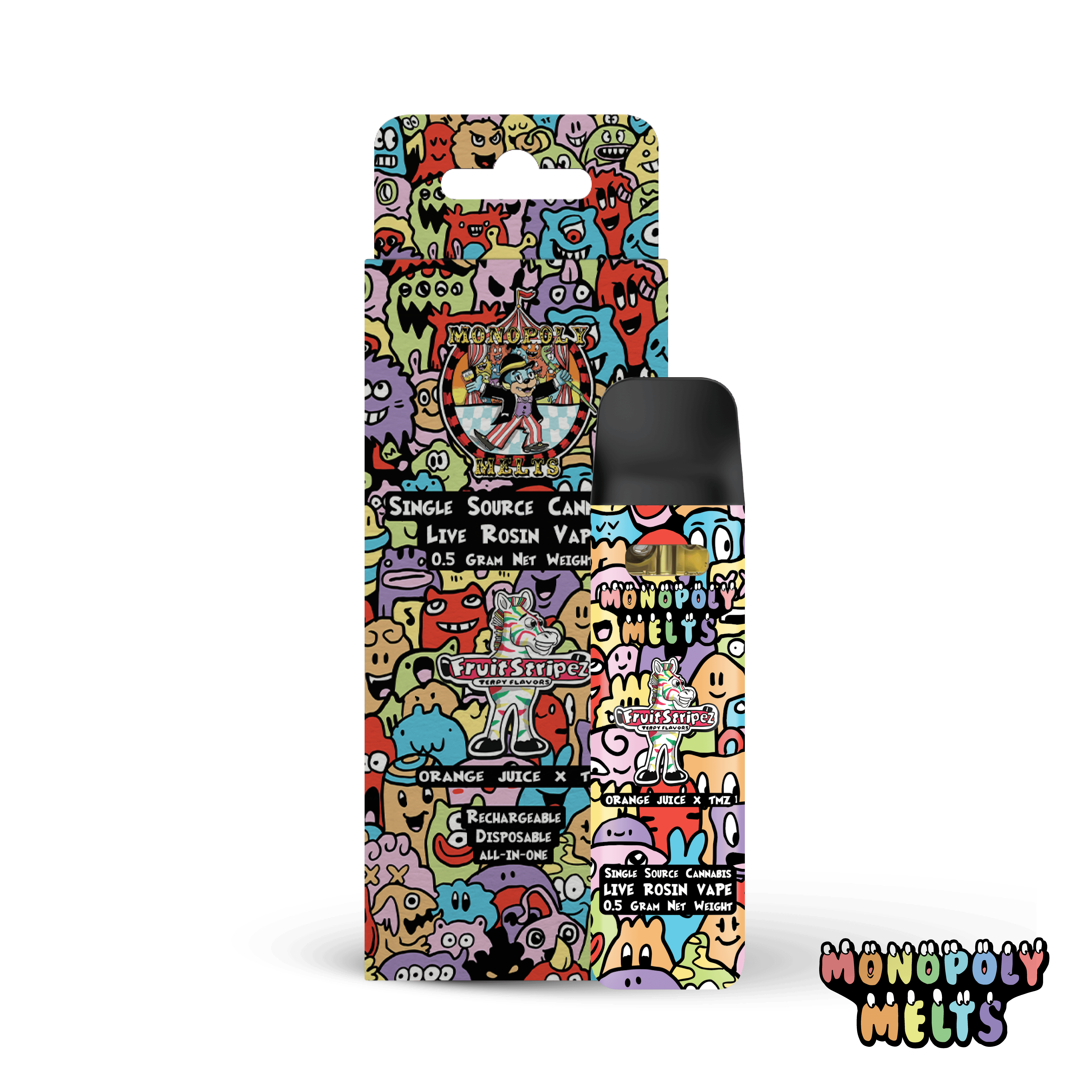 Monopoly Melts | Fruit Stripez 0.5g Live Rosin Disposable Vape