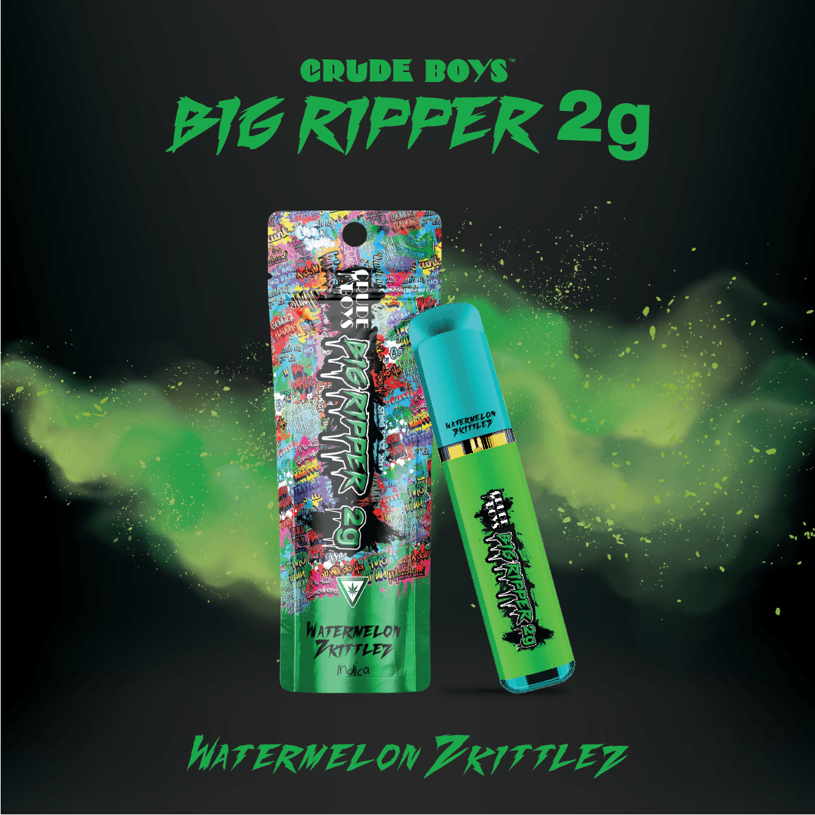 Product: Crude Boys | Watermelon Zkittlez Big Ripper All-in-one Distillate Cartridge | 2g