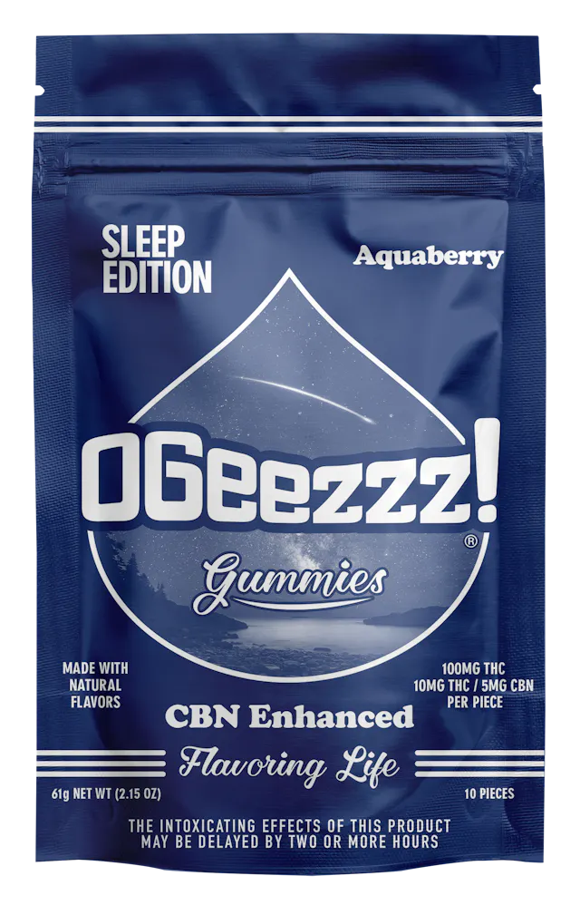 OGeez! Ogeez Gummies Aquaberry 2 THC : 1 CBN 10pk/100mg (indica, 2.8g)