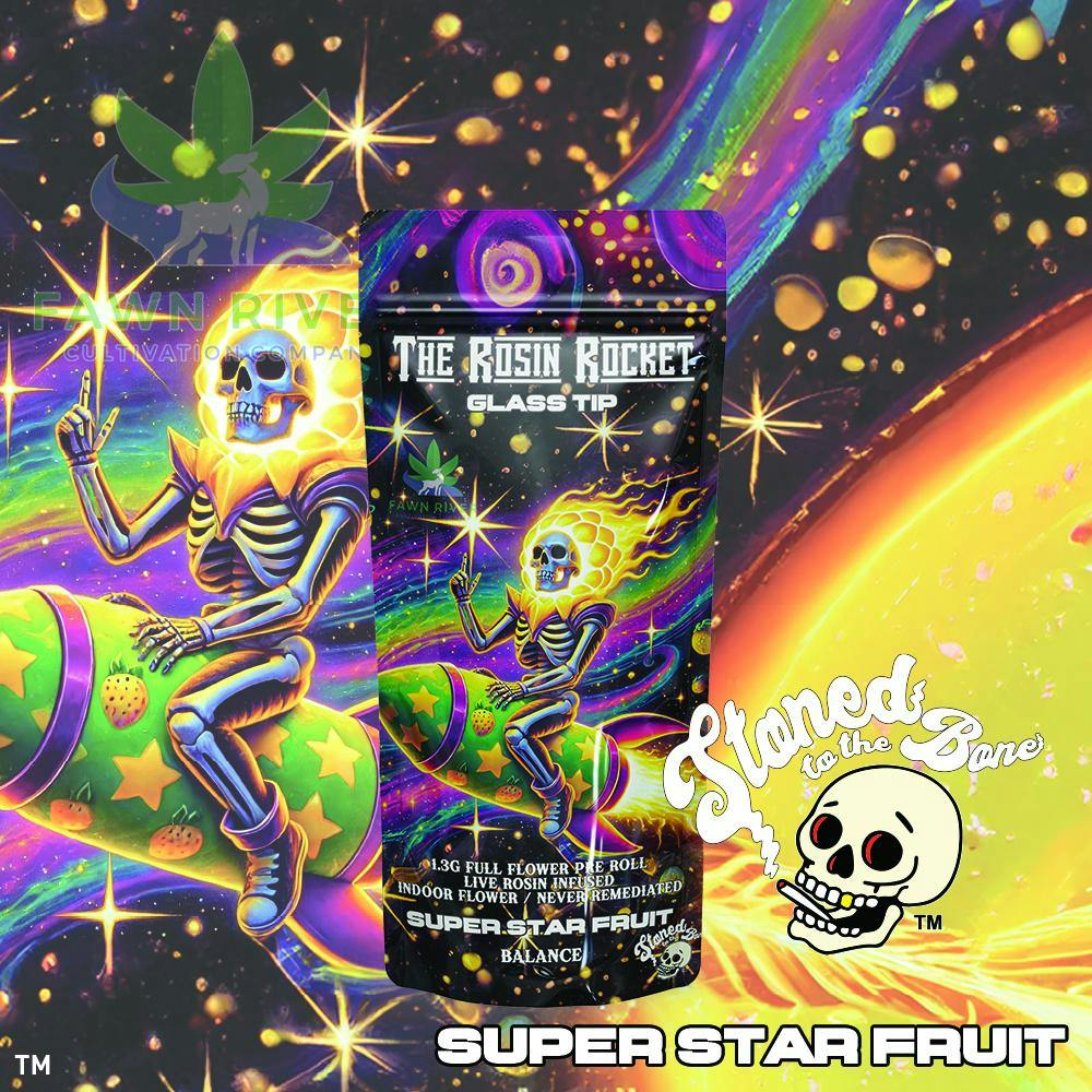 Stoned to the Bone - 1.3g Live Rosin Infused Preroll - Super Star Fruit