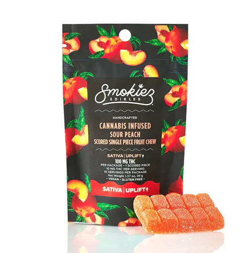 Sour Peach Sativa Scored-Single Piece 100mg THC Fruit Chew-1
