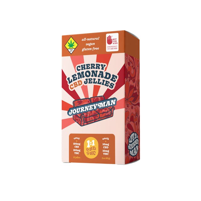 Tangy, rich and reefer filled – delivering electrically groovy vibes in one bite of Cherry Lemonade Jelly heaven. Our 1:1 CBD ratio offers the best of both weedy worlds. All-Natural, Vegan and Gluten Free100mg CBD/100mg THC, 10-pack (10mg CBD/10mg THC each)