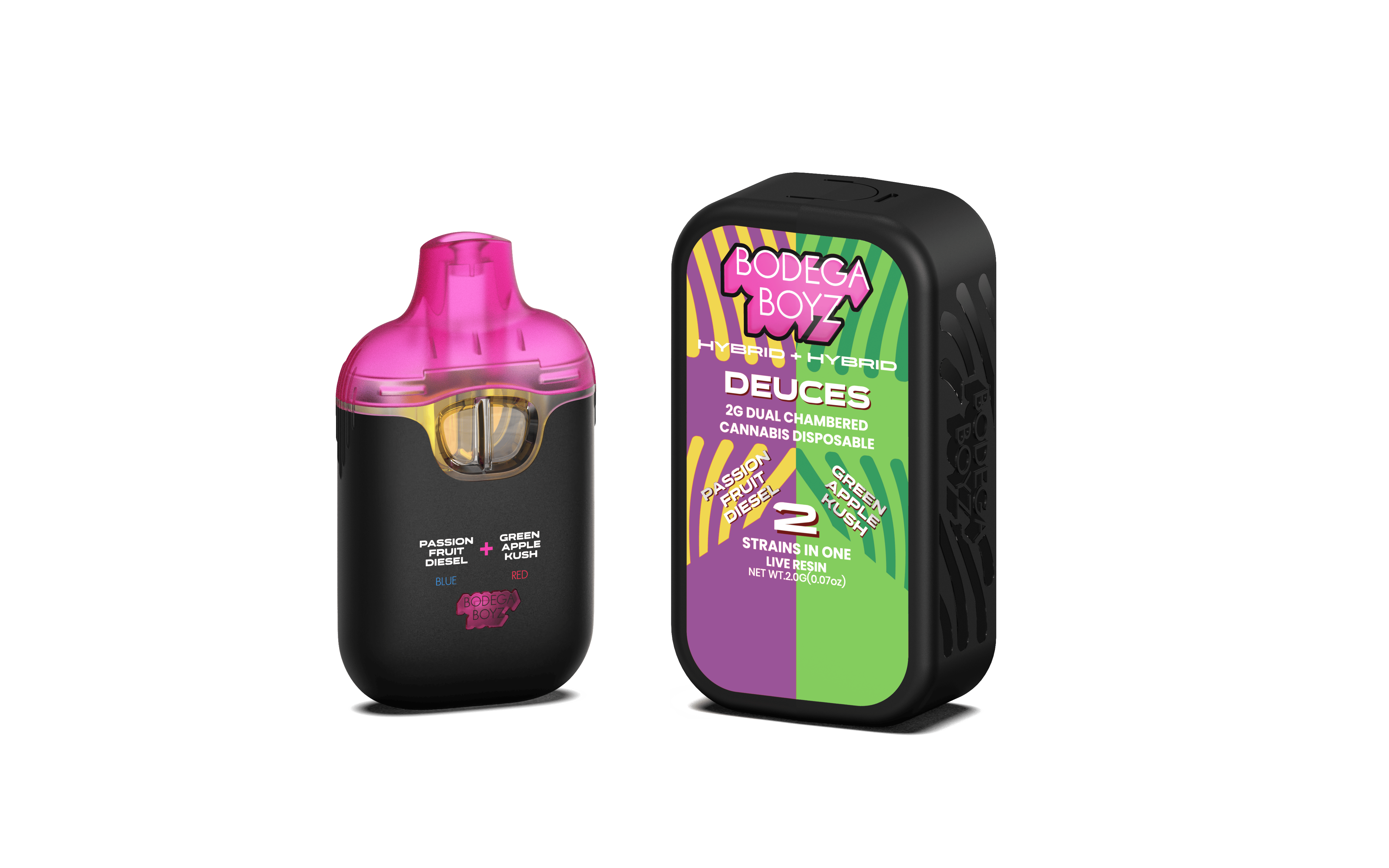 Bodega Boyz Passion Fruit Diesel X Green Apple Kush Live Resin Dual Chamber AIO | Deuces | Hybrid X Hybrid
