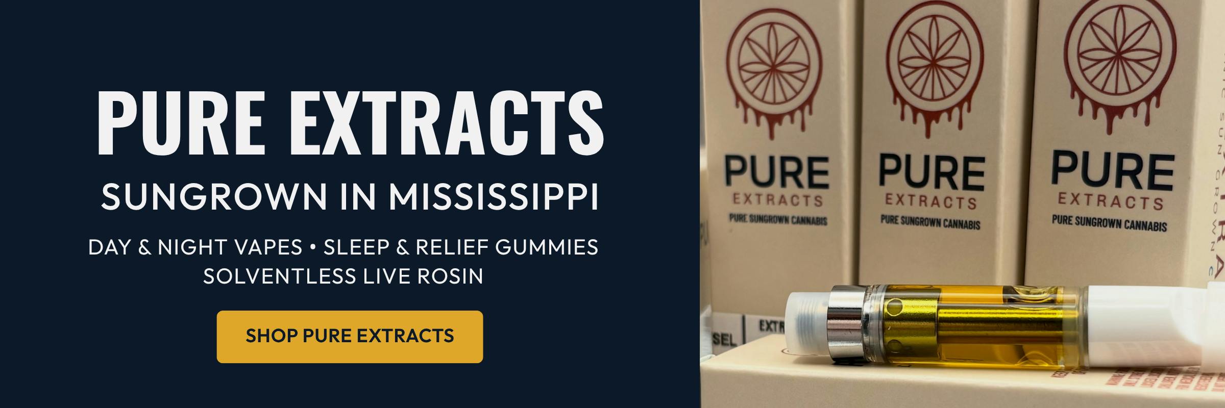 PURE Extracts SunGrown product lineup featuring vapes, gummies and solventless live rosin.