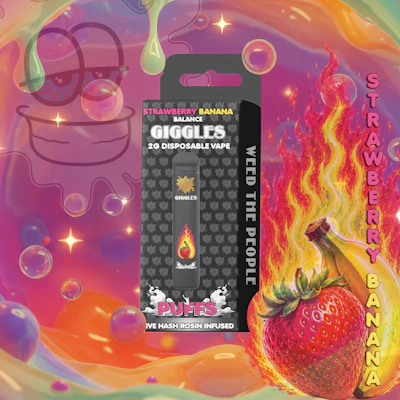 Giggles - 2g Live Rosin Disposable - Strawberry Banana - DISPOSABLES by Giggles at King of Budz